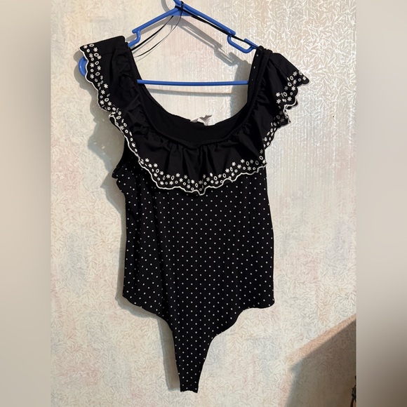 LC Lauren Conrad Black and White Polka Dot Bodysuit, Beautiful Only Worn Once XL - Picture 1 of 10
